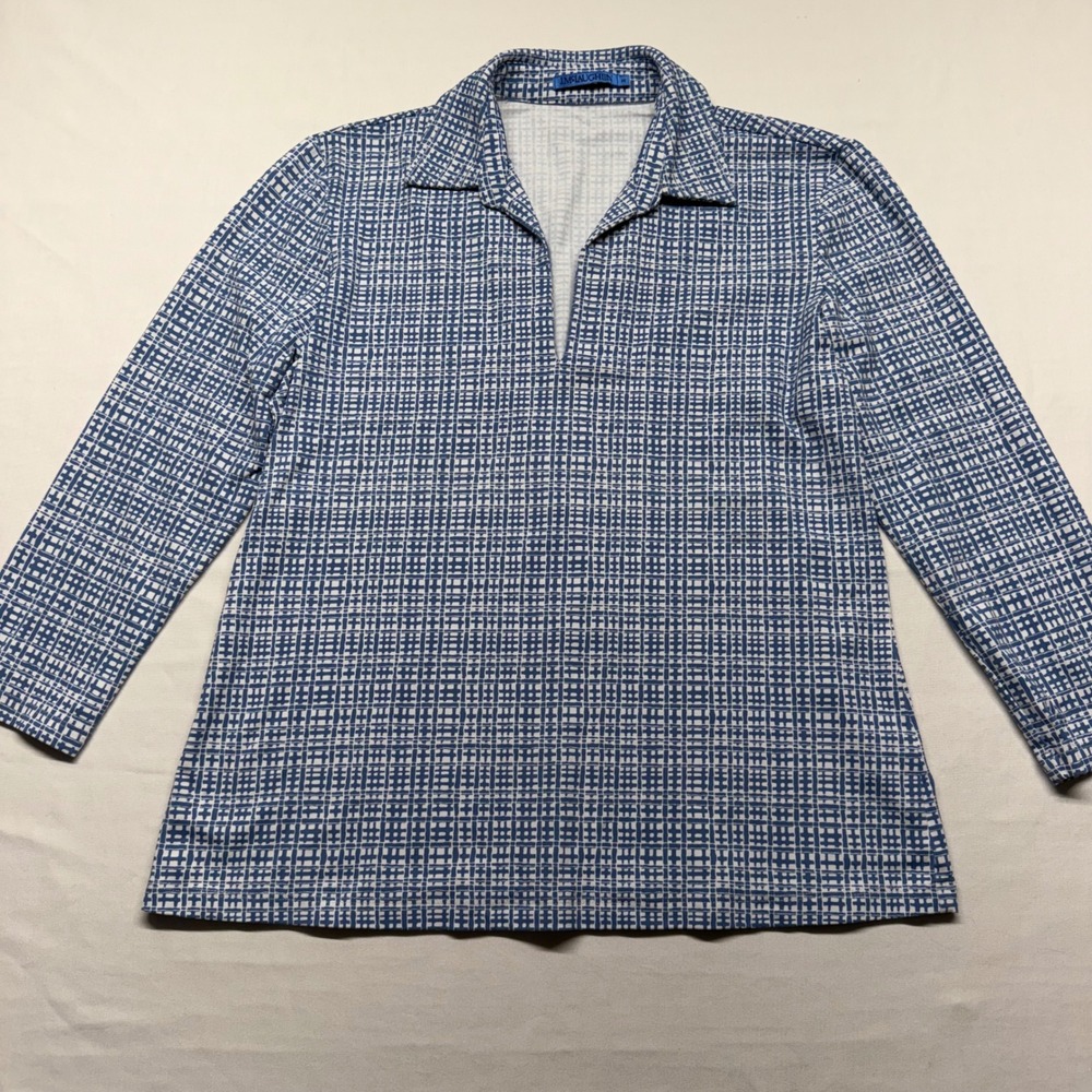 J.McLaughlin Catalina‎ Cloth Blue White Geometric Stretch Popover Top M